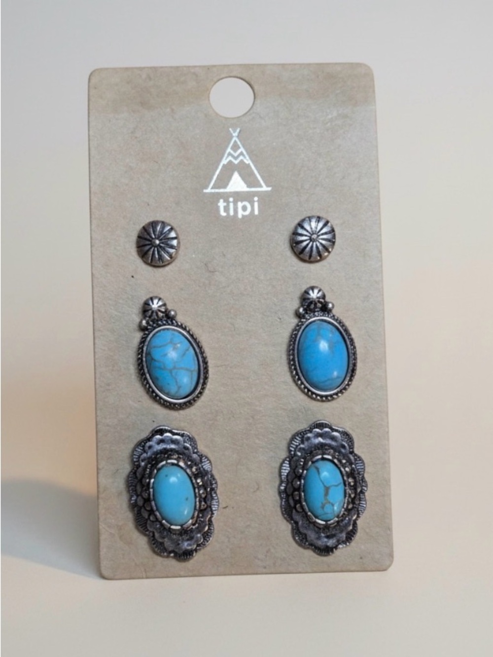 TIPI Turquoise Stone and Silver-Tone Earring Set Of 3